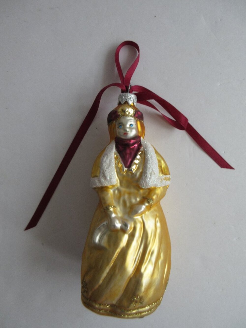 Russian Woman Blown Glass Christmas Ornament 6" Glitter Decor